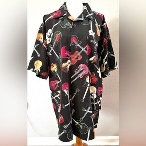Gibson tour wear electric guitars by dragonfly Hawaiian casual button down Sz XL